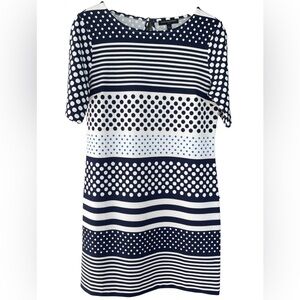 🔥🤍Banana Republic size S polka dot & stripes dress navy/white print. Like new!